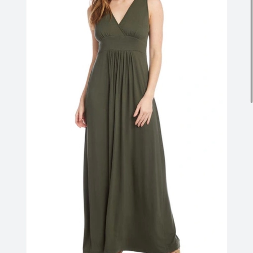 KAREN KANE Alana Olive Green Jersey Long Maxi Dress Sz Large (L)
